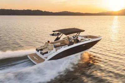 Luxury charter boat underway on deep blue water